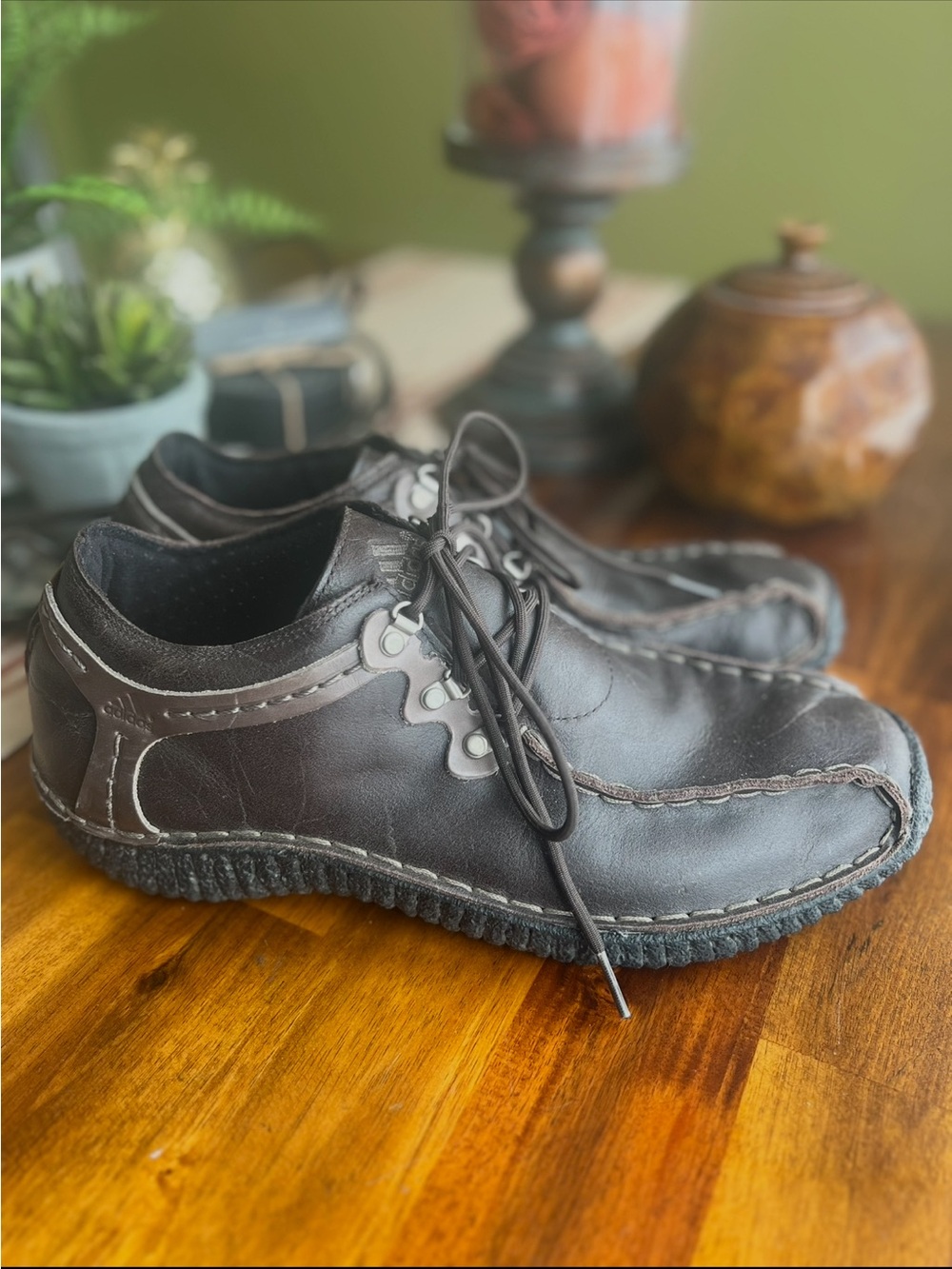 Men's Adidas Leather Lace-Up Shoes - Dark Brown